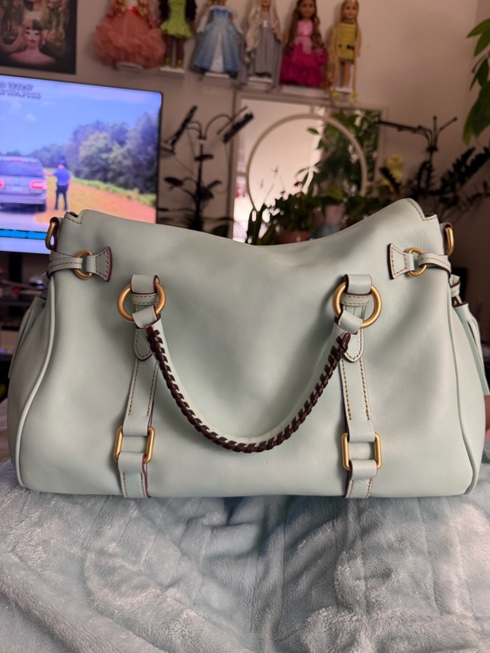 Dooney & Bourke pale blue large Florentine satchel - Picture 2 of 4